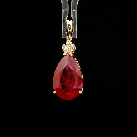 8.26 Ct Pear Mixed Cut Lab Grown Ruby 14K Gold Pendant