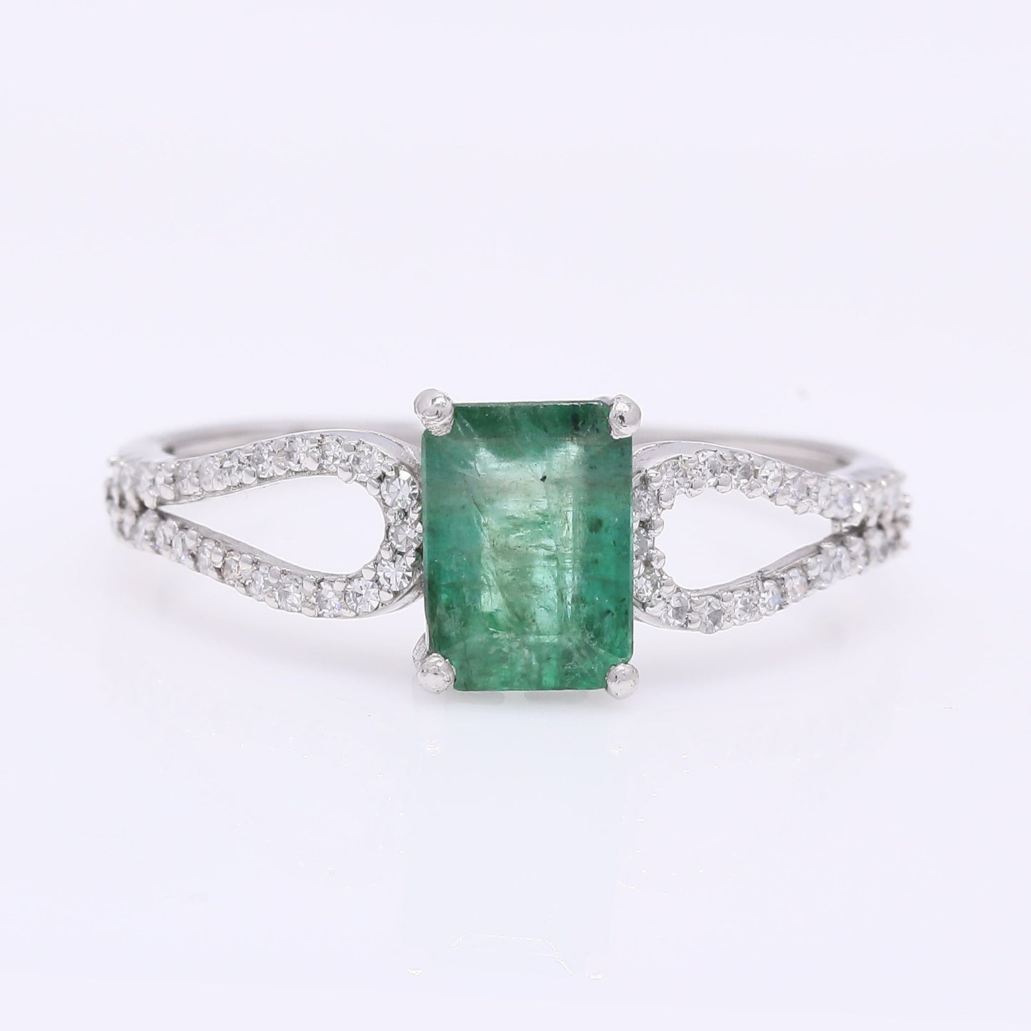 1.06 Ct Octagon Step Cut Natural Emerald 950 Platinum Ring