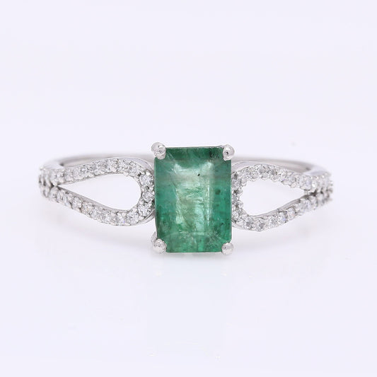 1.06 Ct Octagon Step Cut Natural Emerald 950 Platinum Ring