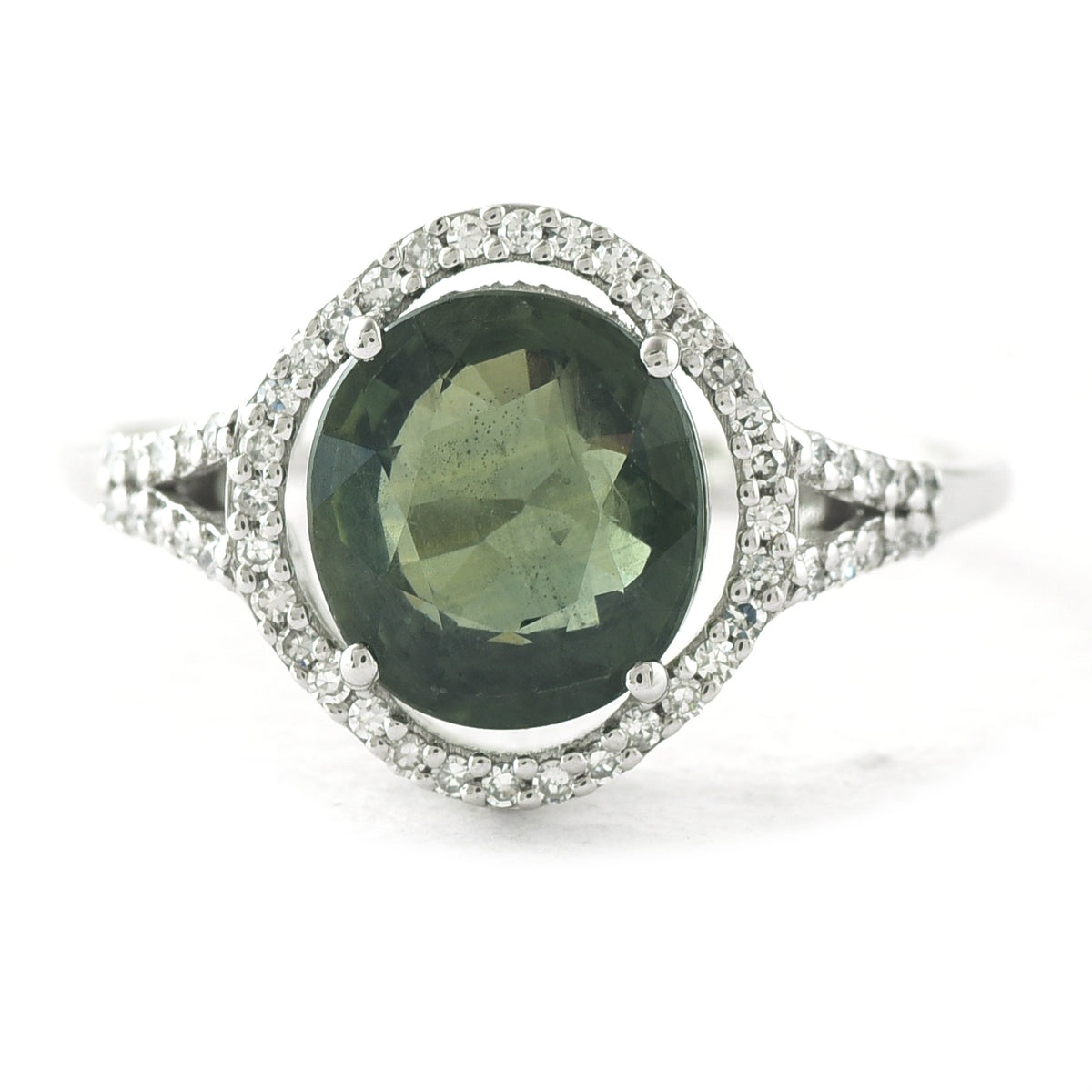 2.70 Ct Oval Mixed Cut Natural Green Sapphire 950 Platinum Ring