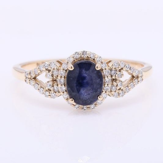 1.20 Ct Oval Mixed Cut Natural Sapphire 14K Gold Ring