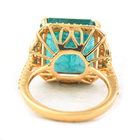14.07 Ct Square Emerald Cut Natural Beryl Emerald 18K Gold Ring