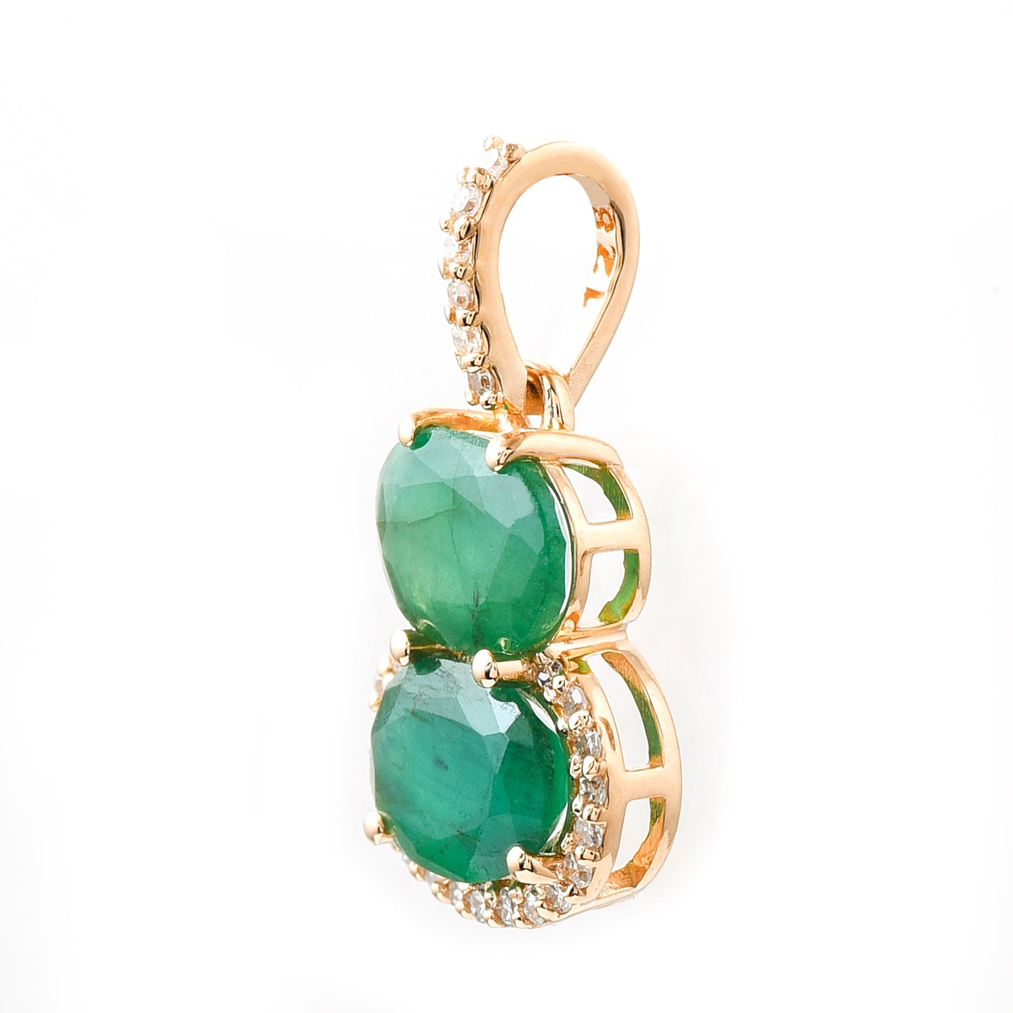 1.32 Ct Oval Mixed Cut Natural Emerald 14K Gold Pendant