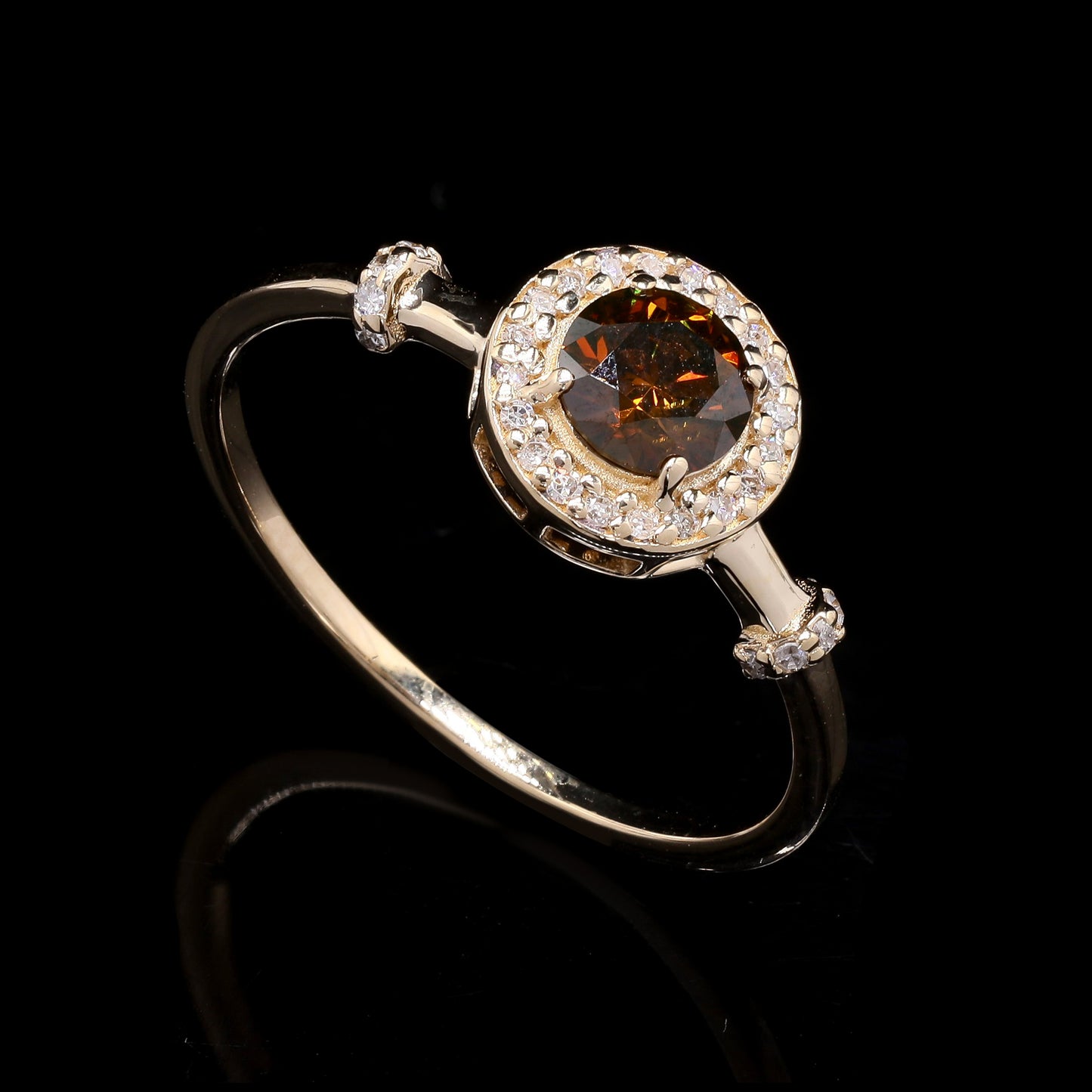 0.53 Ct Round Red Diamond 14K Gold Ring