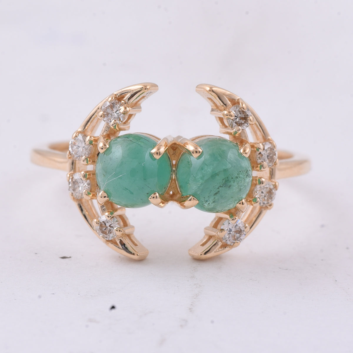 1.50 Ct Round Cabochon Cut Natural Emerald 14K Gold Ring