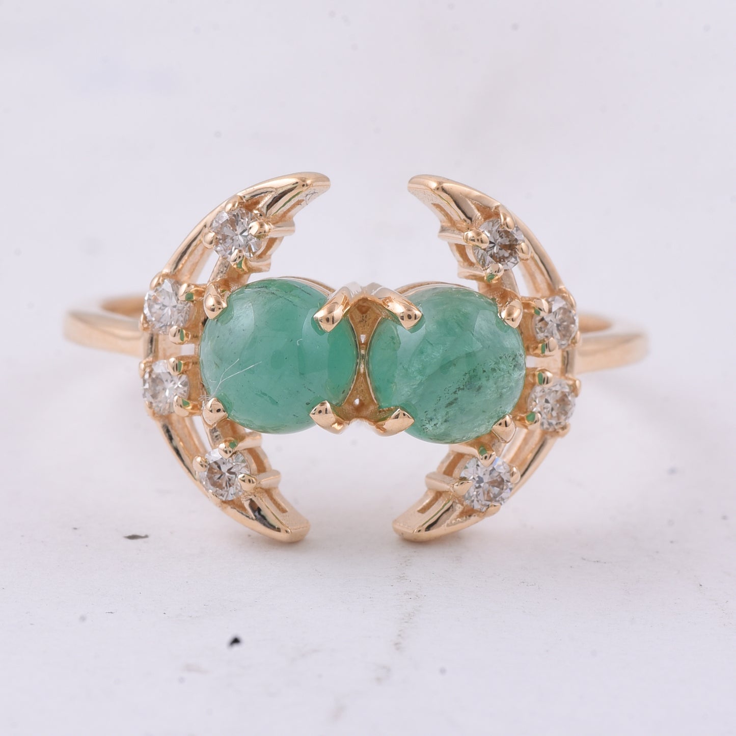 1.50 Ct Round Cabochon Cut Natural Emerald 14K Gold Ring