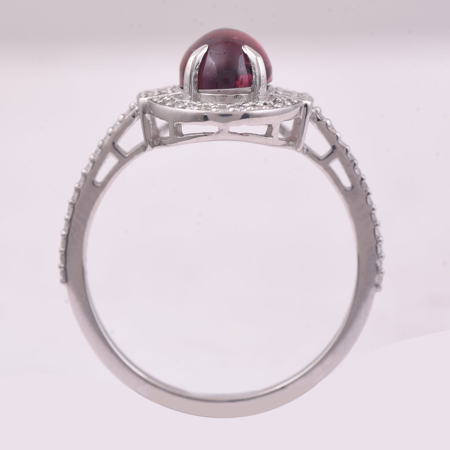 1.57 Ct Oval Cabochon Cut Natural Pink Tourmaline 950 Platinum Ring