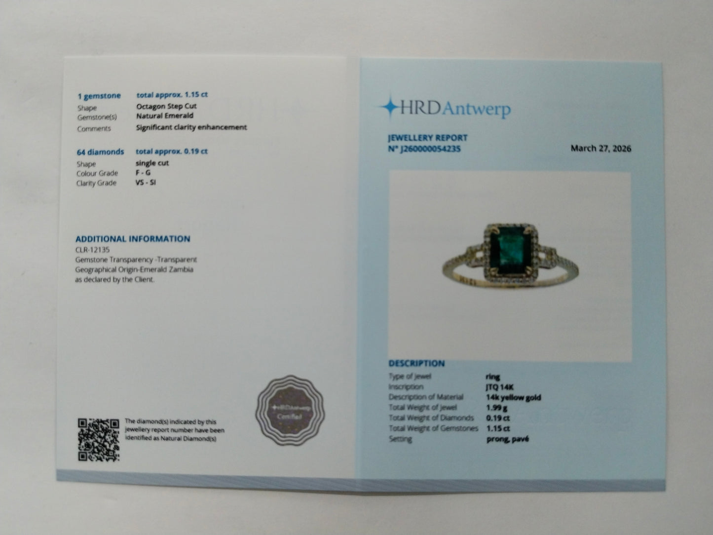 1.34 Ct Octagon Step Cut Natural Emerald 14K Gold Ring