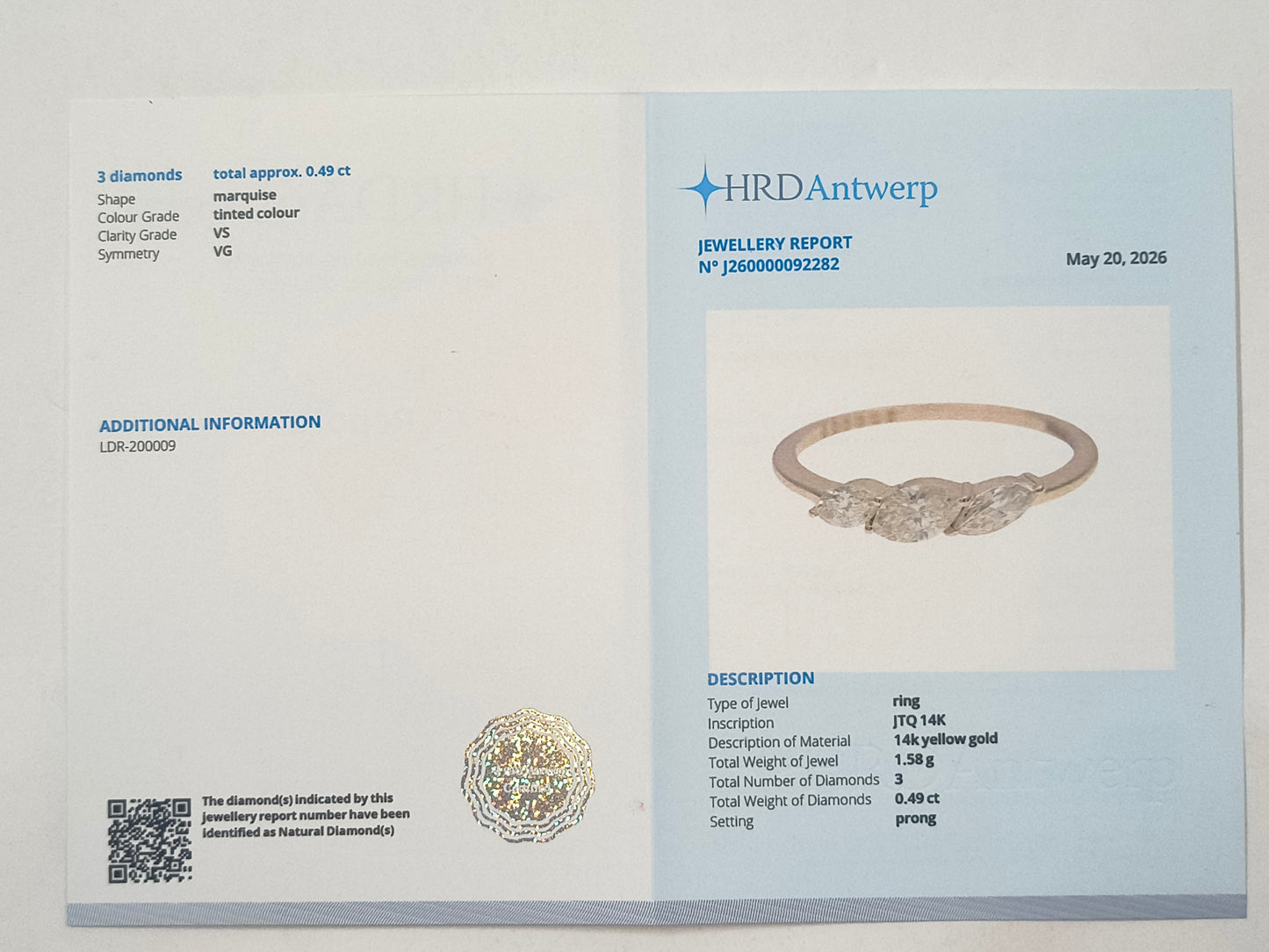 0.49 Ct Marquise Diamond 14K Gold Ring