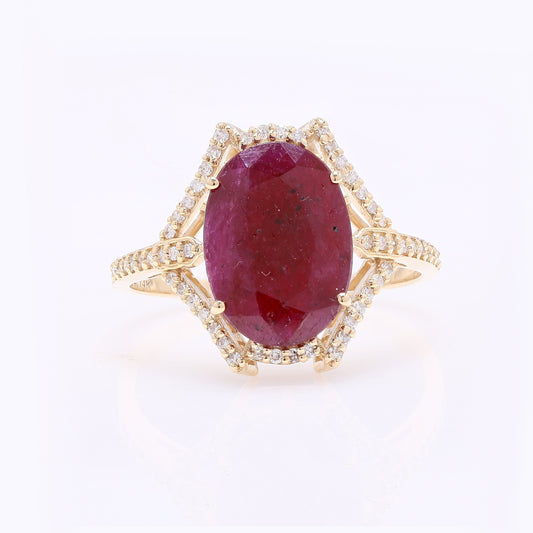 3.39 Ct Oval Mixed Cut Natural Ruby 14K Gold Ring