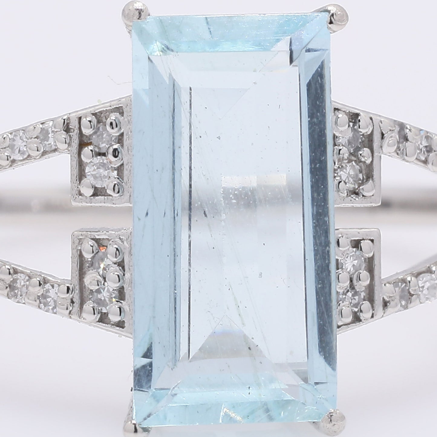 2.04 Ct Rectangle Step Cut Natural Aquamarine 950 Platinum Ring