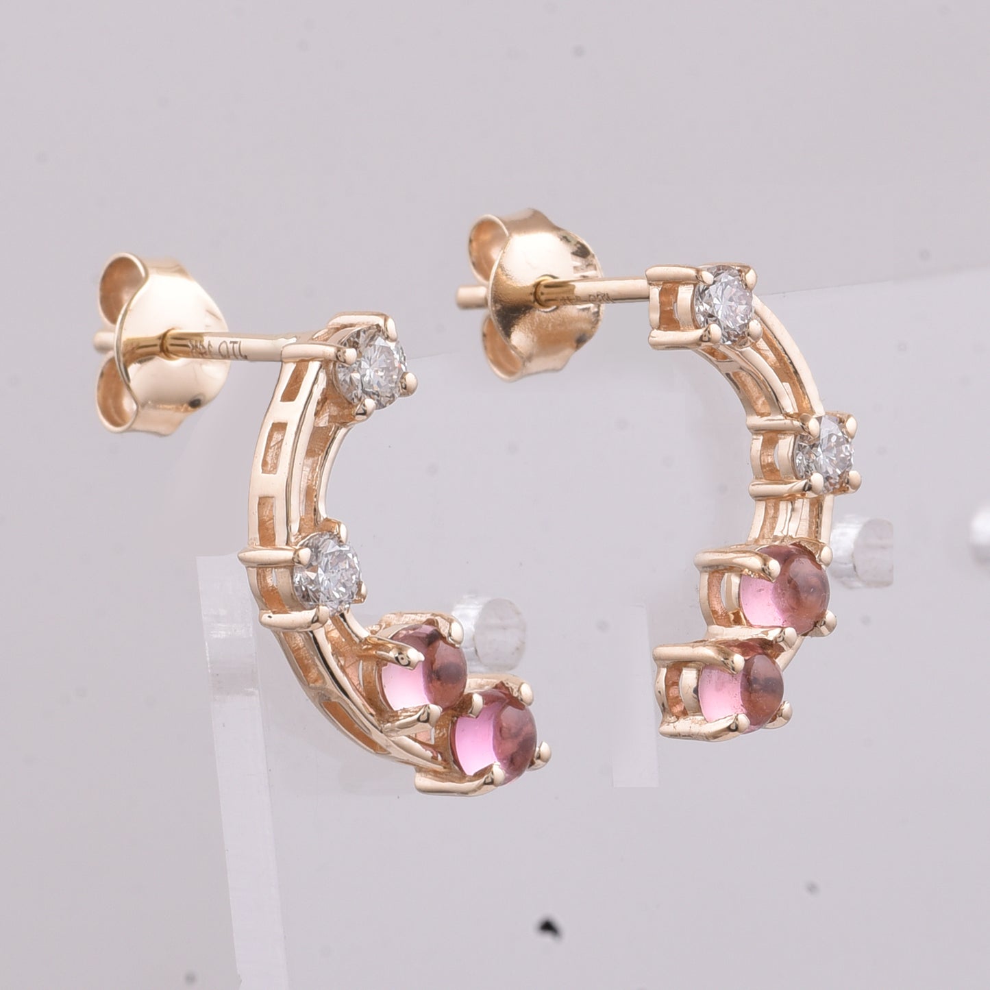0.87 Ct Round Cabochon Cut Natural Pink Tourmaline 14K Gold Earrings