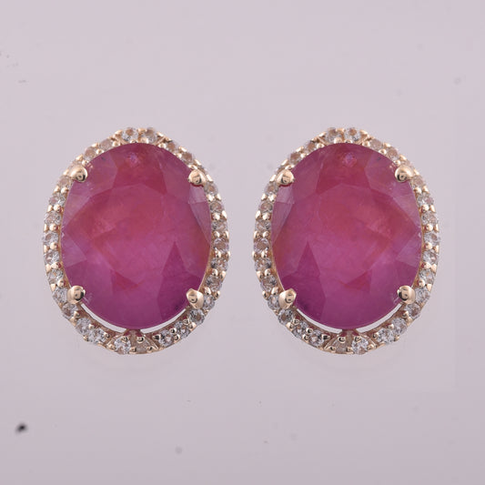 5.22 Ct Oval Ruby 9K Gold Earrings