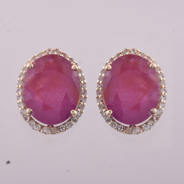 5.22 Ct Oval Ruby 9K Gold Earrings