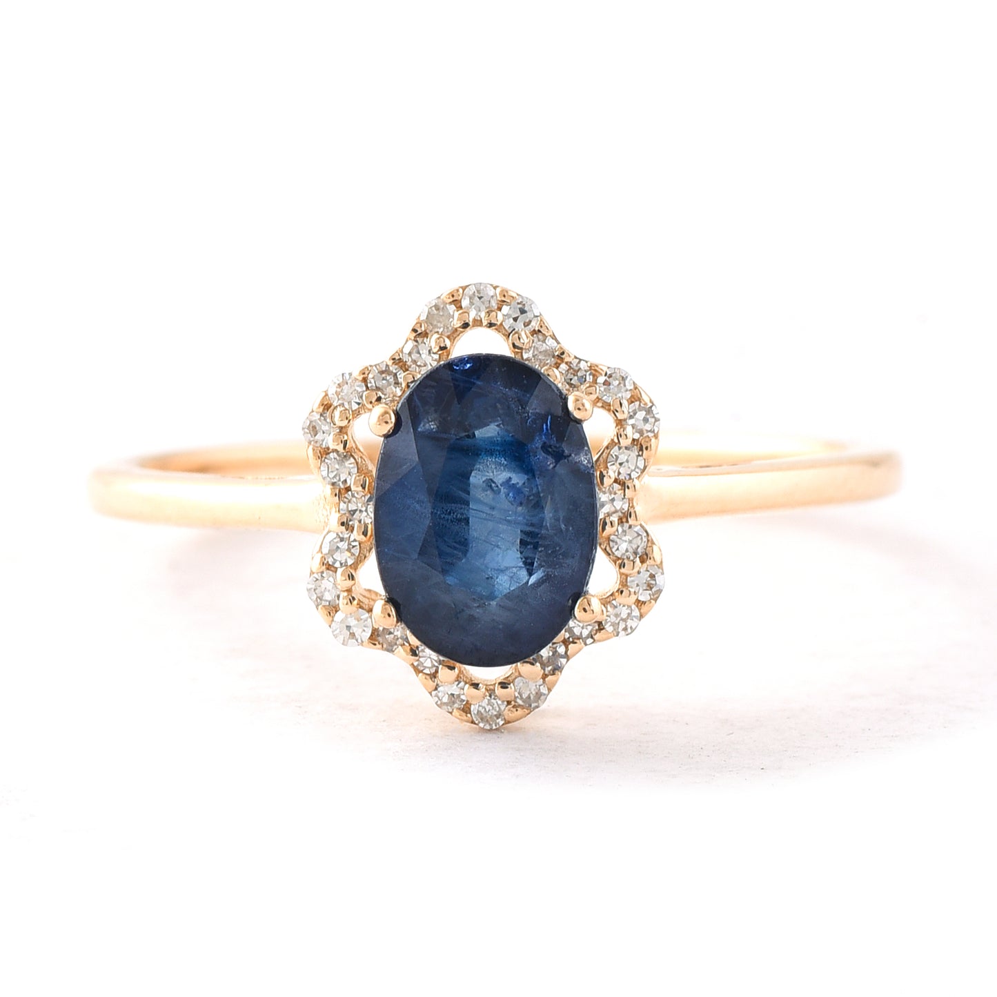 1.57 Ct Oval Mixed Cut Natural Sapphire 14K Gold Ring
