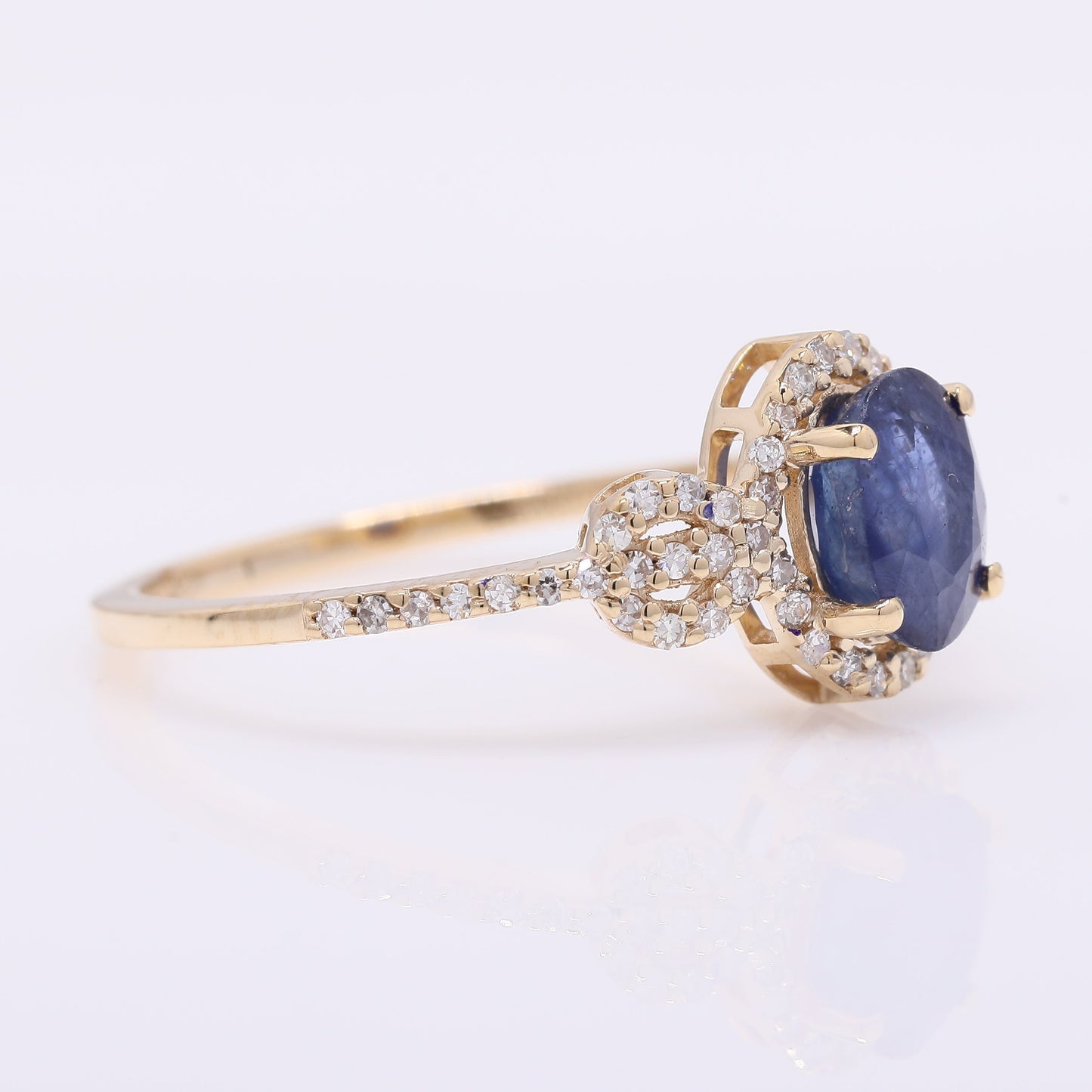 1.35 Ct Oval Mixed Cut Natural Sapphire 14K Gold Ring