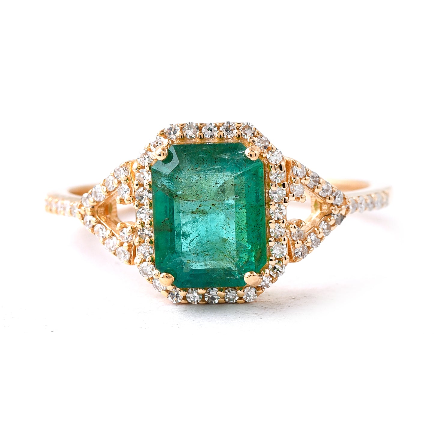 1.64 Ct Octagon Step Cut Natural Emerald 14K Gold Ring