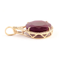 9.55 Ct Oval Mixed Cut Natural Corundum Ruby 14K Gold Pendant