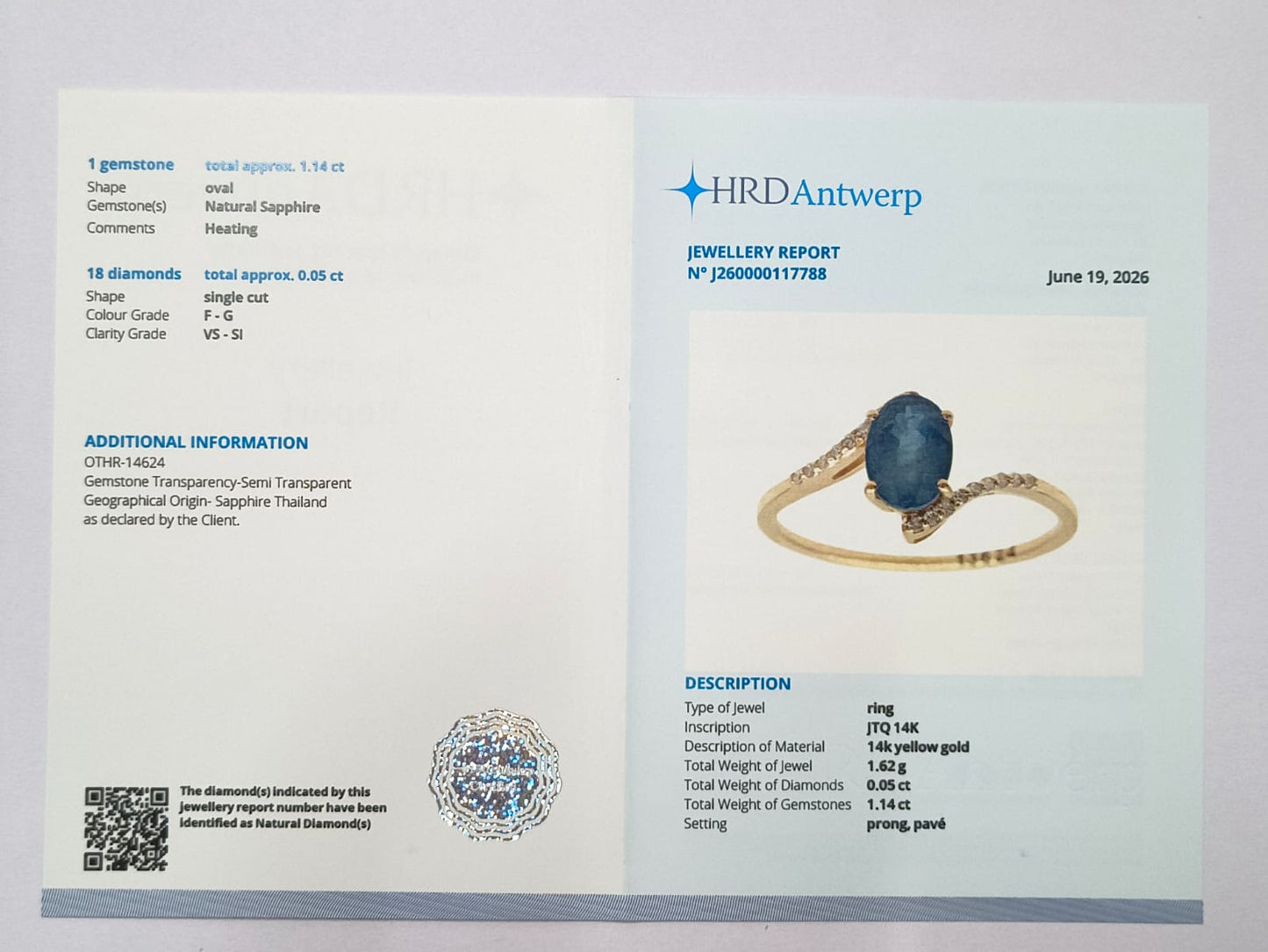1.19 Ct Oval Natural Sapphire 14K Gold Ring