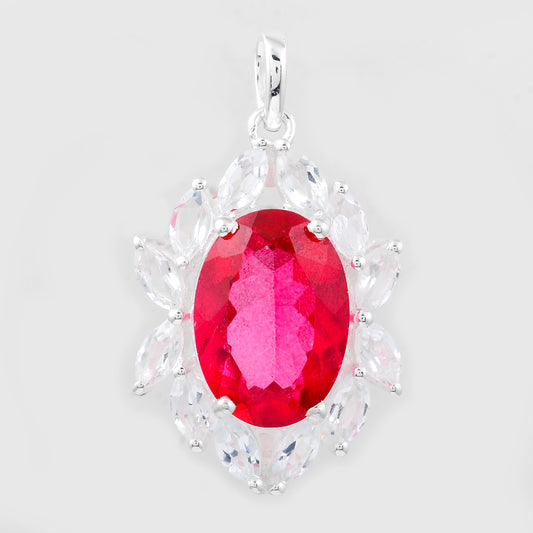 8.87 Ct Oval Pink Topaz, White Topaz, 925 Sterling Silver Pendant