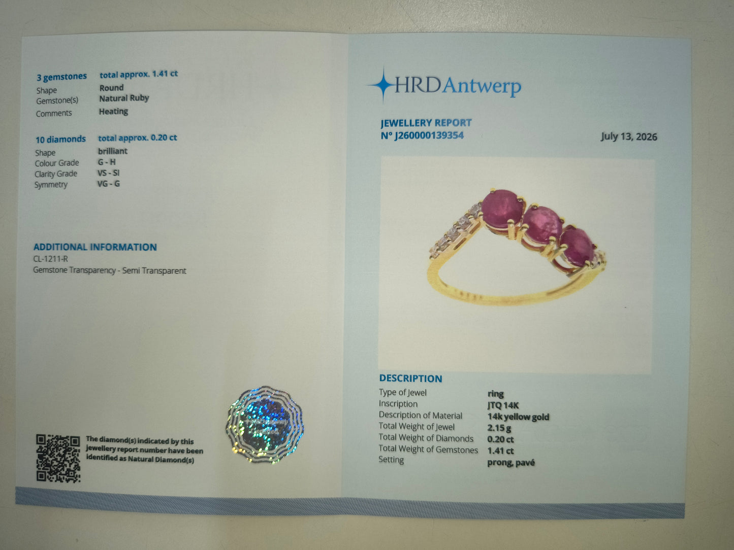 1.61 Ct Round Natural Ruby 14K Gold Ring