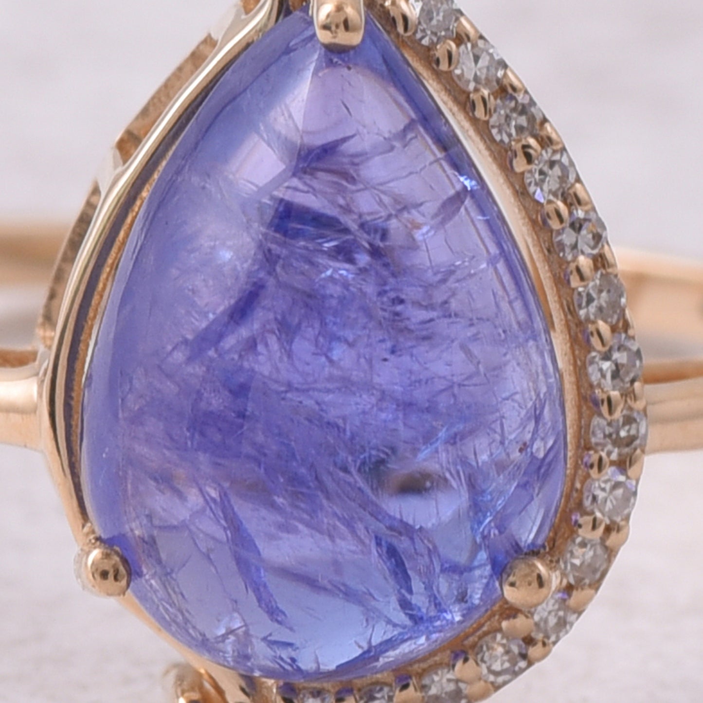 3.36 Ct Pear Cabochon Natural Tanzanite 14K Gold Ring
