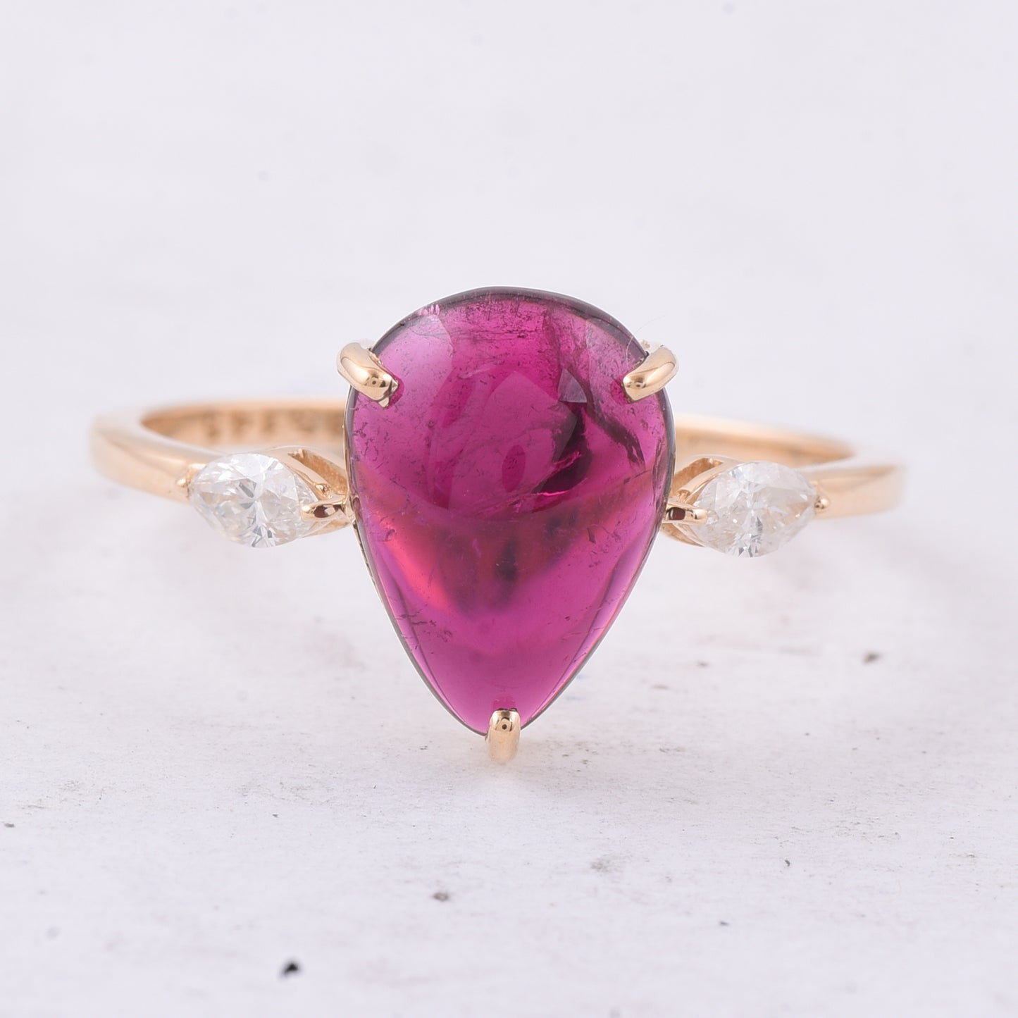 2.30 Ct Pear Cabochon Natural Tourmaline 14K Gold Ring