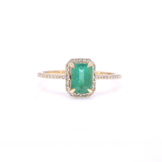 1.19 Ct Octagon Step Cut Natural Emerald 14K Gold Ring