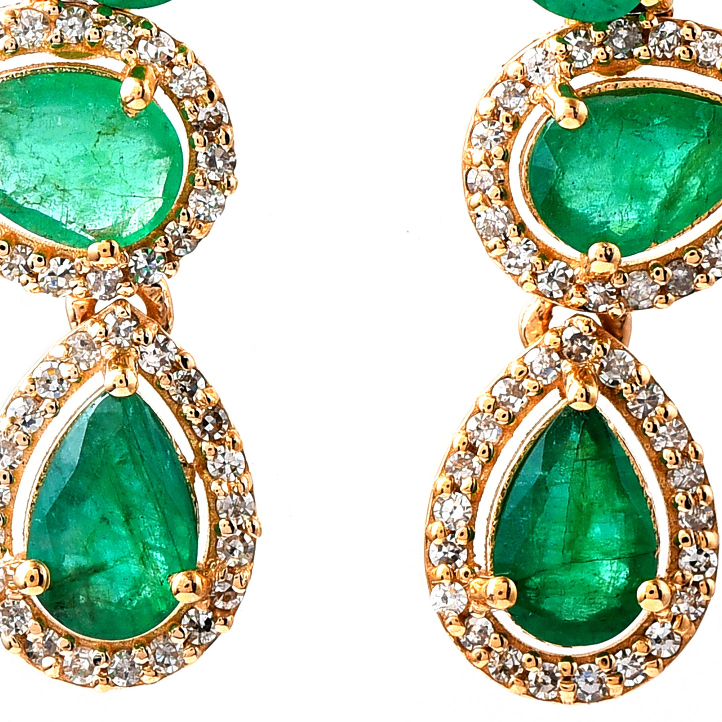 2.04 Ct Pear Mixed Cut Natural Emerald 14K Gold Earrings