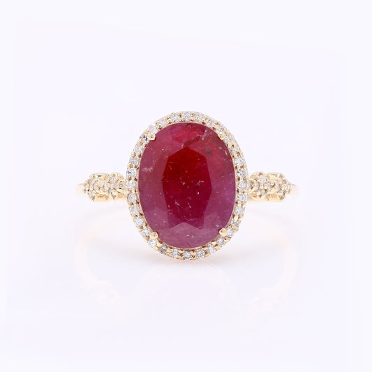 3.36 Ct Oval Mixed Cut Natural Ruby 14K Gold Ring