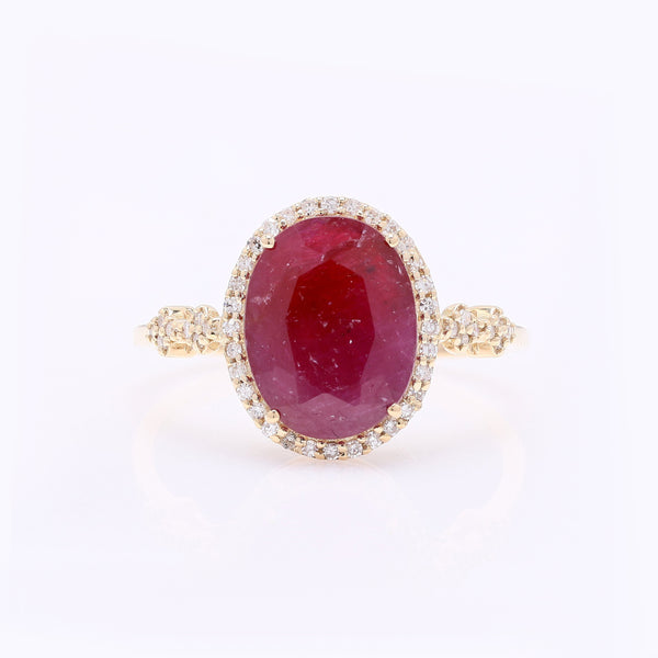 3.36 Ct Oval Mixed Cut Natural Ruby 14K Gold Ring