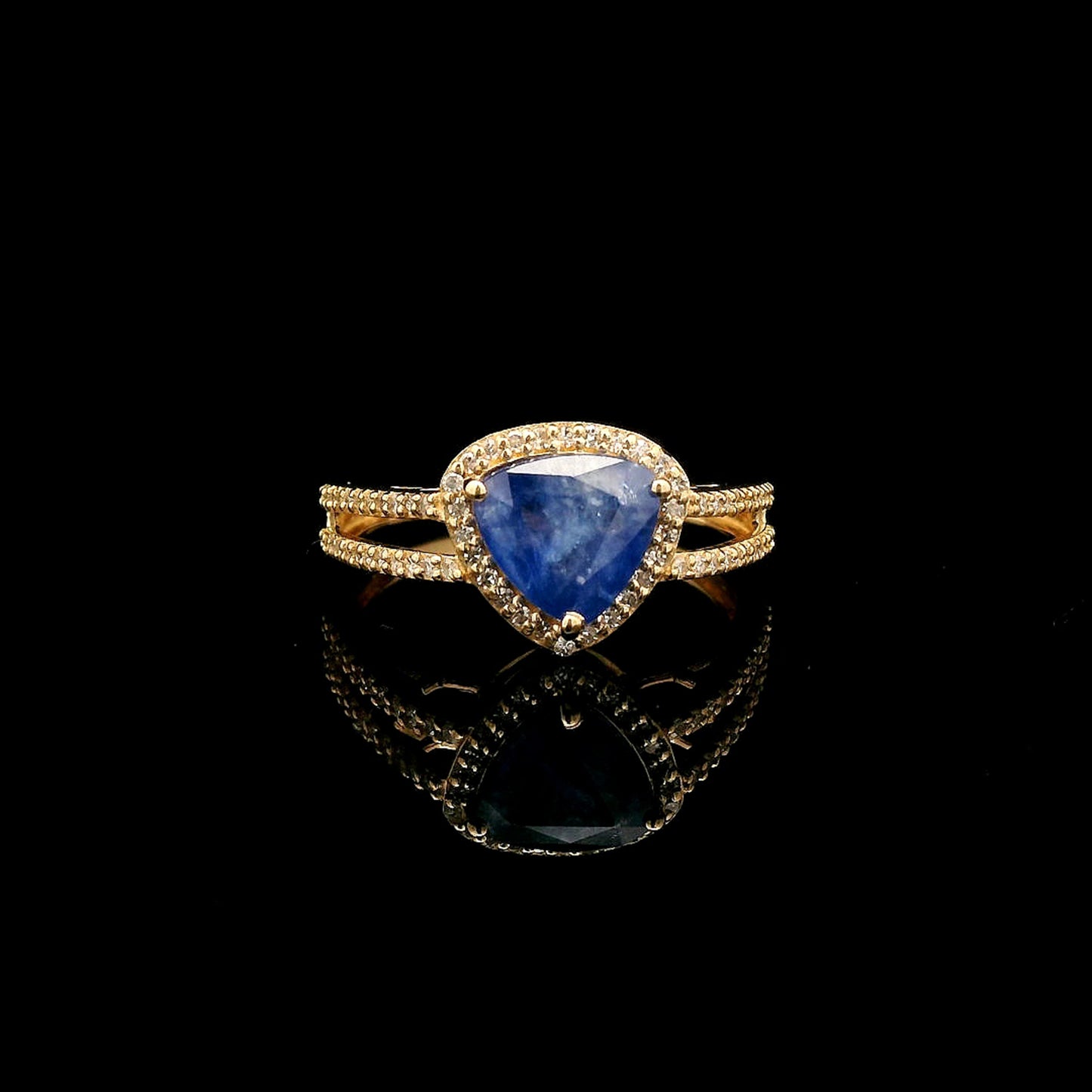 2.06 Ct Triangle Mixed Cut Natural Sapphire 14K Gold Ring