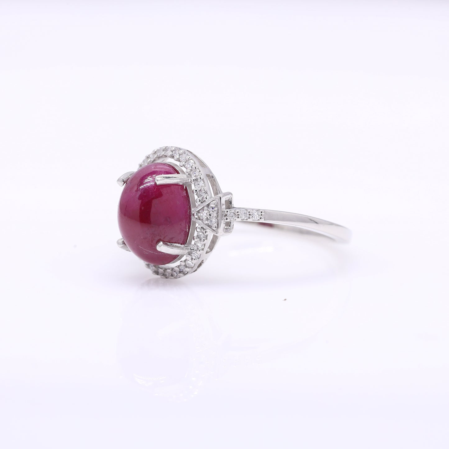 3.46 Ct Oval Cabochon Cut Natural Ruby 950 Platinum Ring