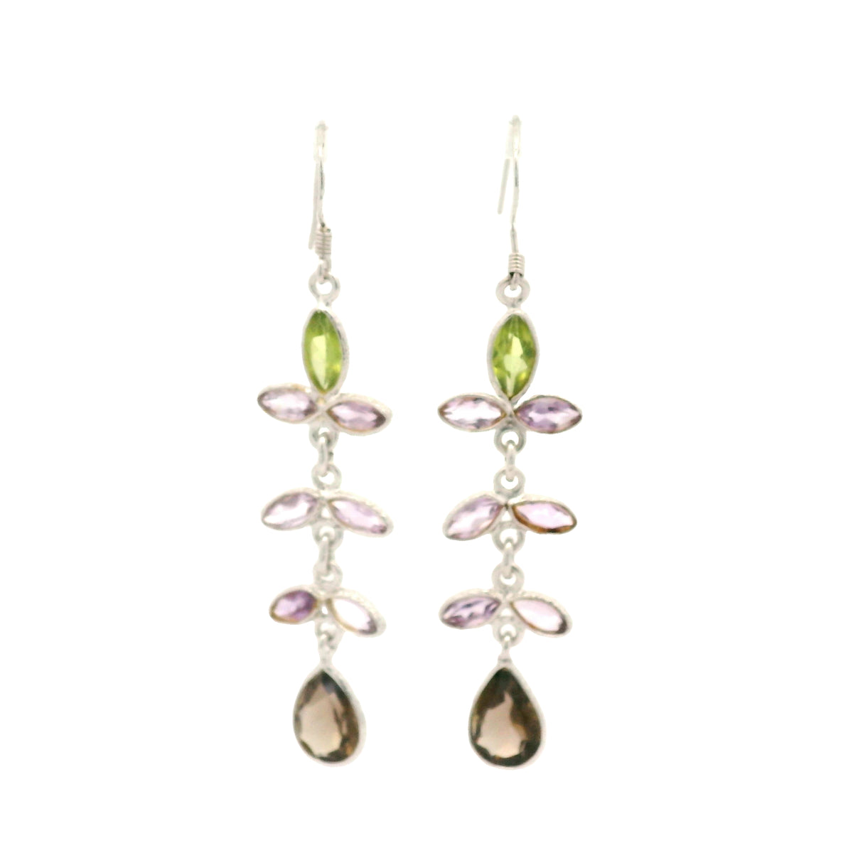 10.10 Ct Smoky Quartz, Peridot 925 Sterling Silver Earrings