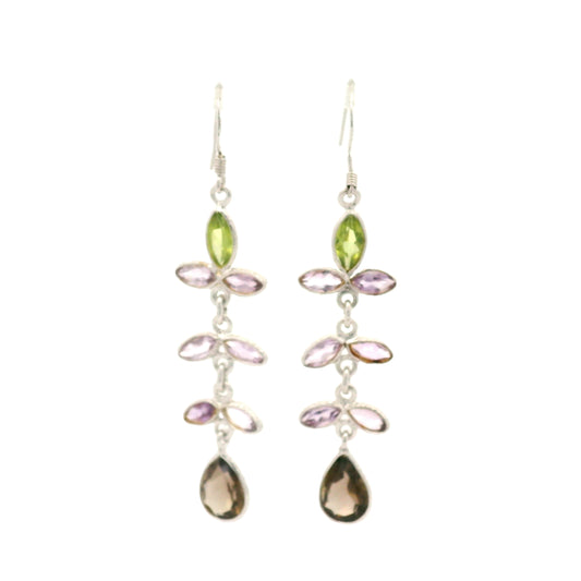 10.10 Ct Smoky Quartz, Peridot 925 Sterling Silver Earrings