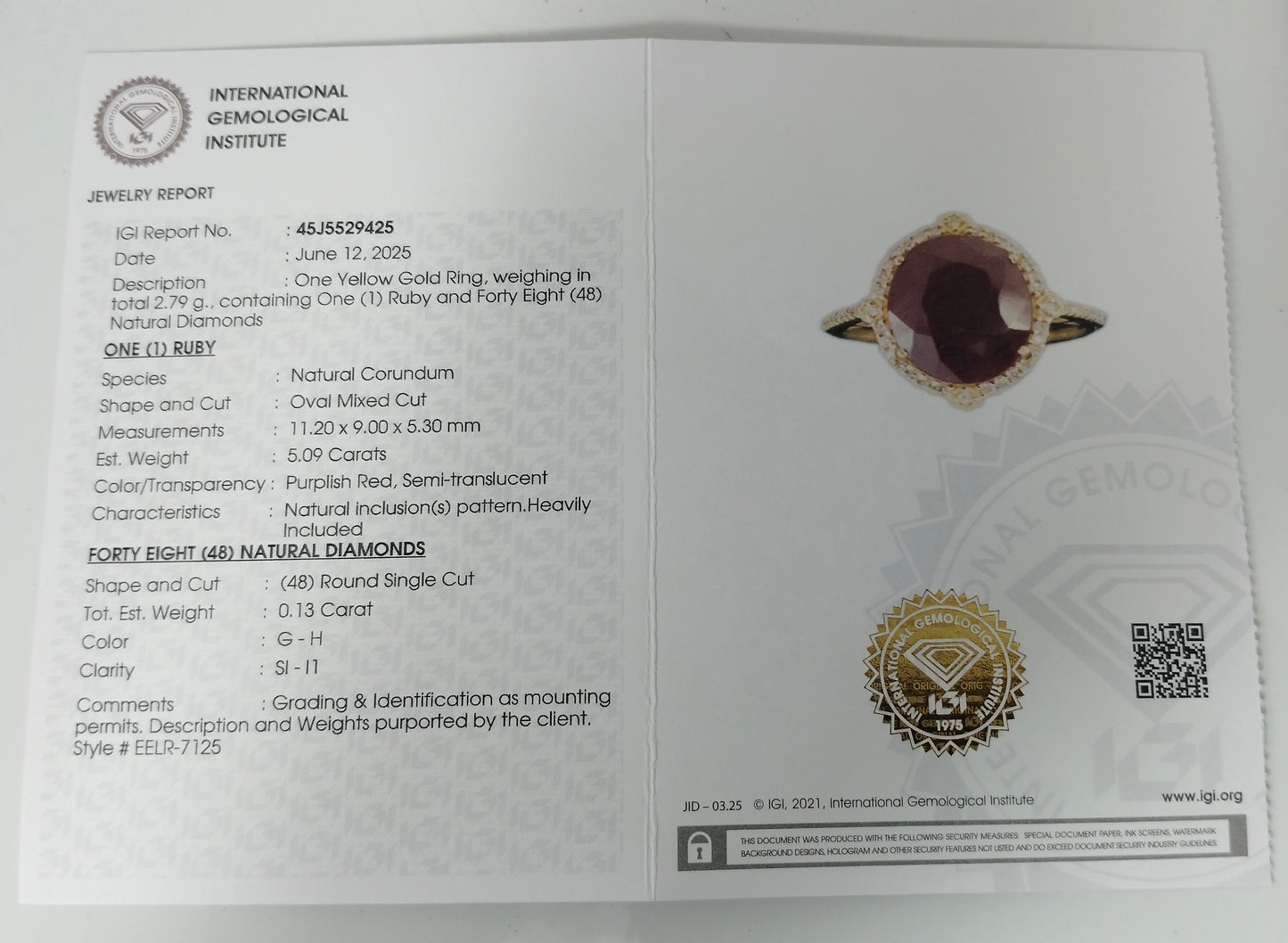 5.22 Ct Oval Mixed Cut Natural Corundum Ruby 14K Gold Ring
