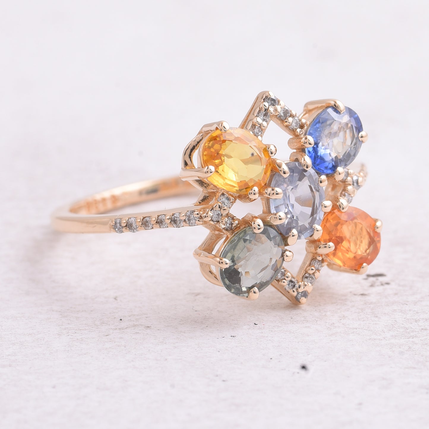 1.80 Ct Oval Mixed Cut Natural Multi-Coloured Sapphire 14K Gold Ring