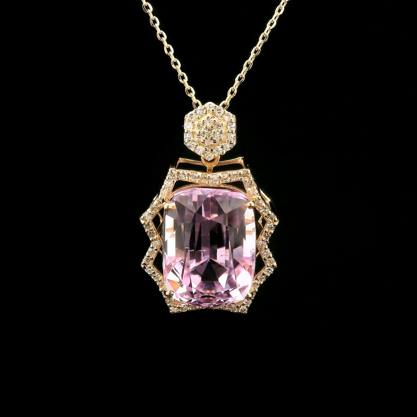 8.53 Ct Cushion Kunzite 14K Gold Pendant