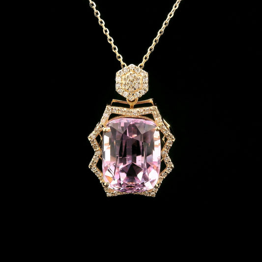 8.53 Ct Cushion Kunzite 14K Gold Pendant