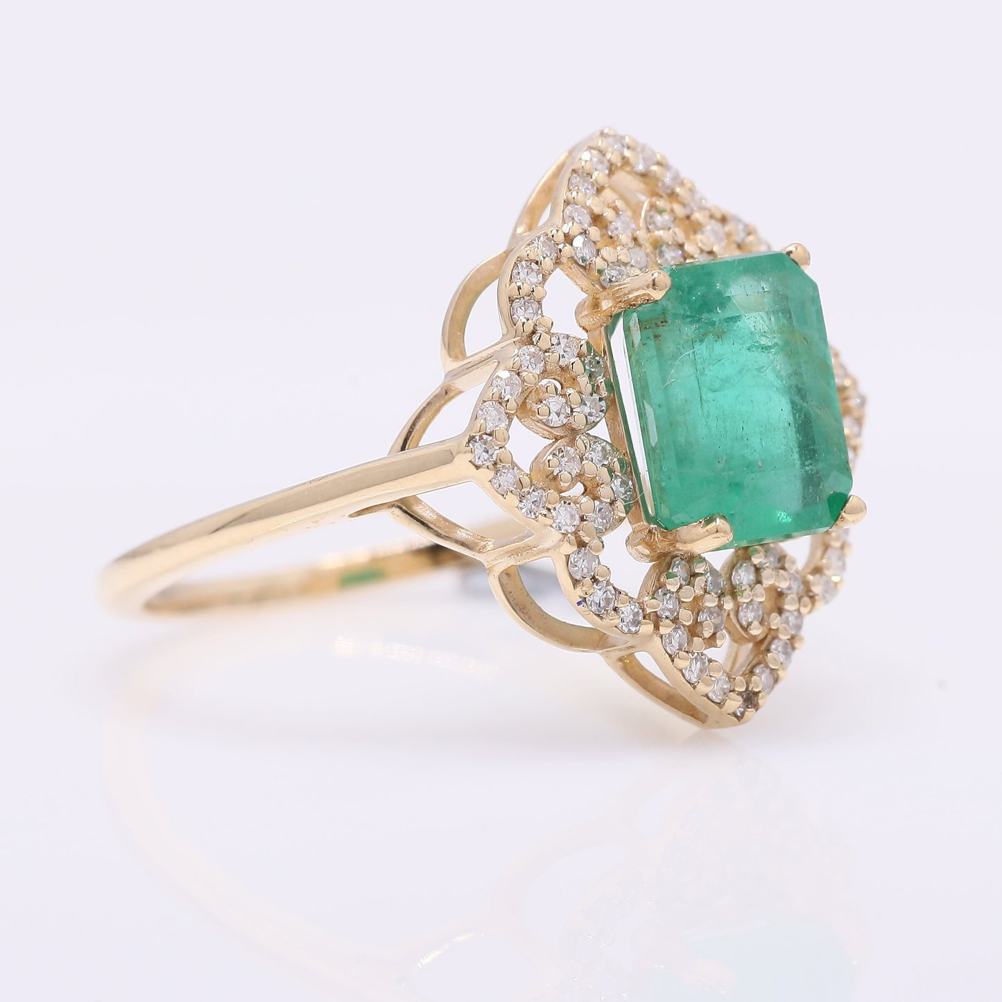 2.12 Ct Octagon Step Cut Natural Emerald 14K Gold Ring