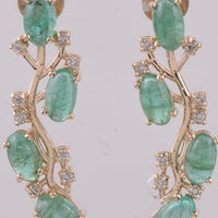 2.18 Ct Oval Cabochon Cut Natural Emerald 14K Gold Earrings