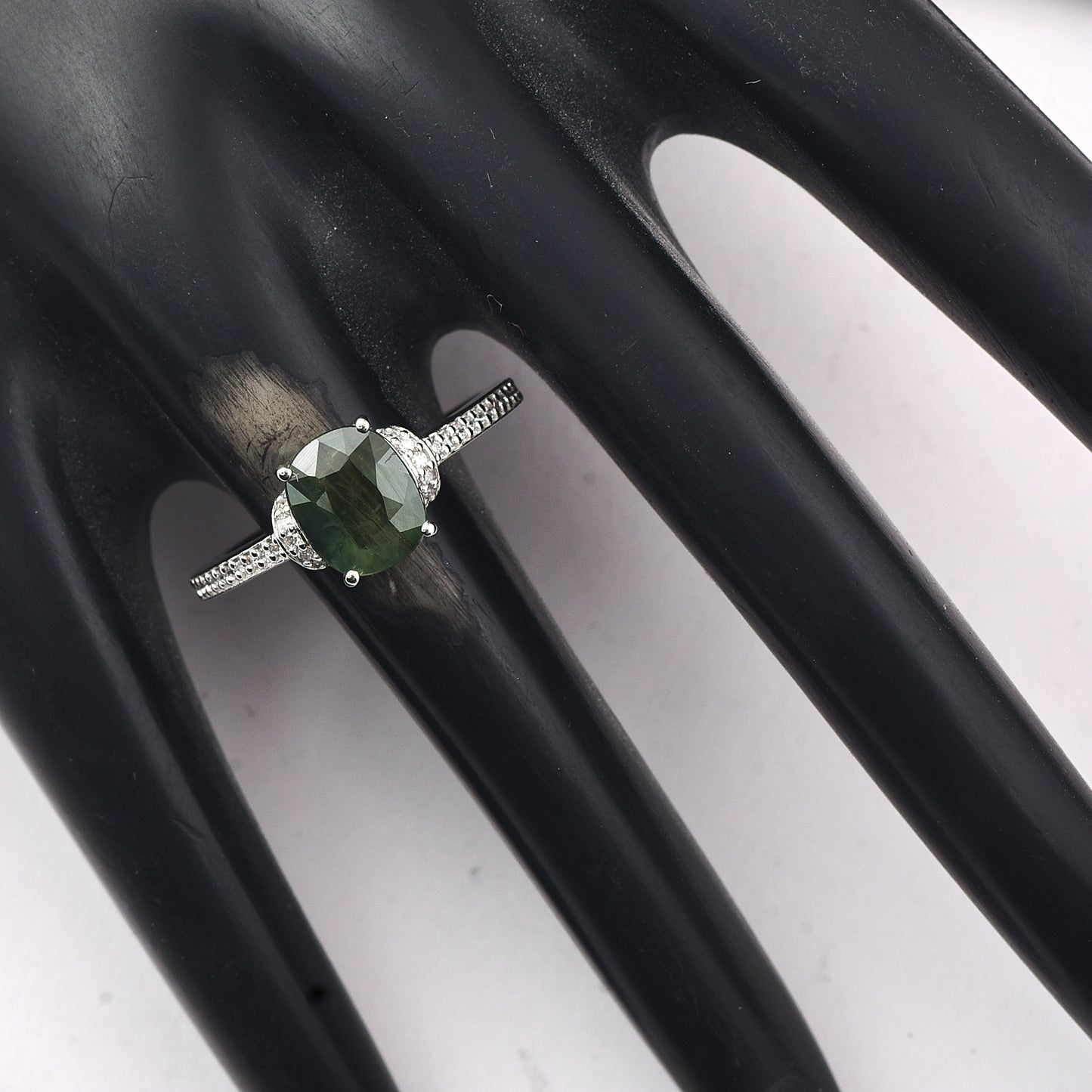 2.26 Ct Oval Mixed Cut Natural Green Sapphire 950 Platinum Ring