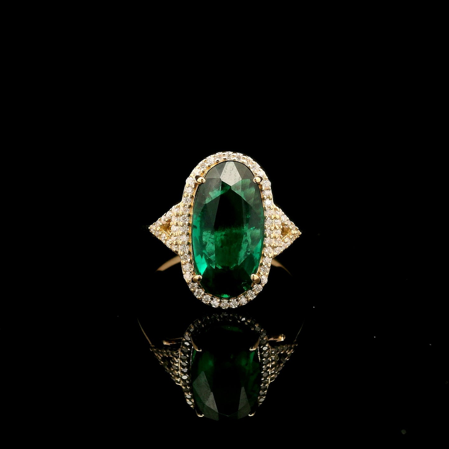 3.77 Ct Oval Mixed Cut Lab Grown Emerald 14K Gold Ring