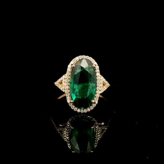 3.77 Ct Oval Mixed Cut Lab Grown Emerald 14K Gold Ring
