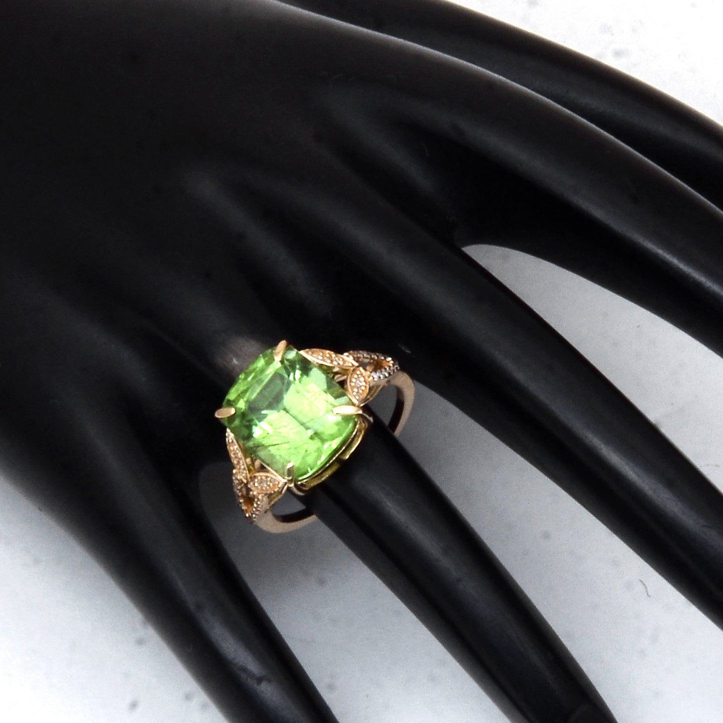 8.72 Ct Cushion Mixed Cut Natural Peridot 14K Gold Ring