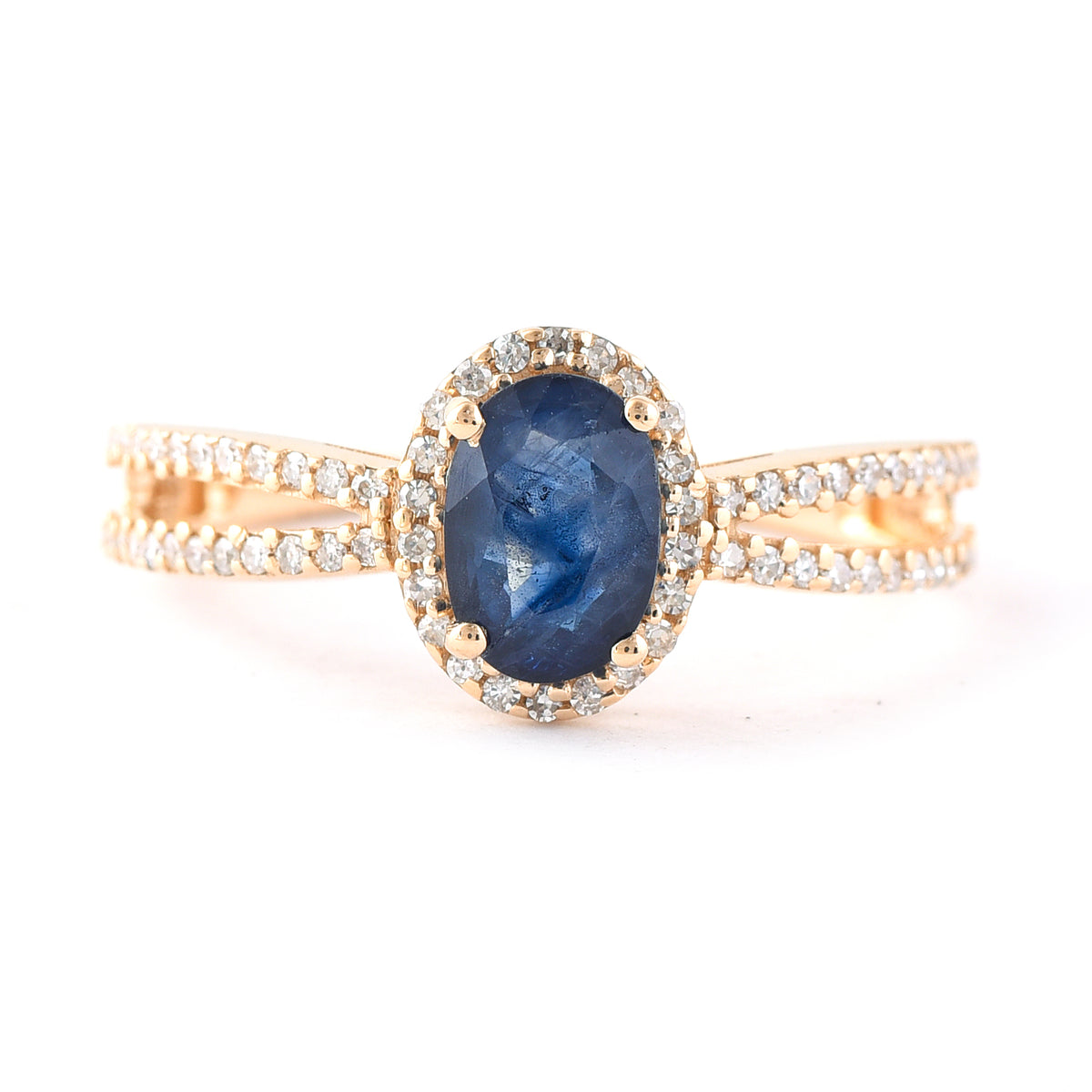 1.42 Ct Oval Mixed Cut Natural Sapphire 14K Gold Ring
