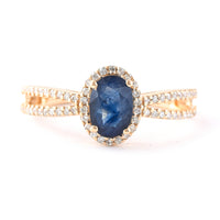 1.42 Ct Oval Mixed Cut Natural Sapphire 14K Gold Ring