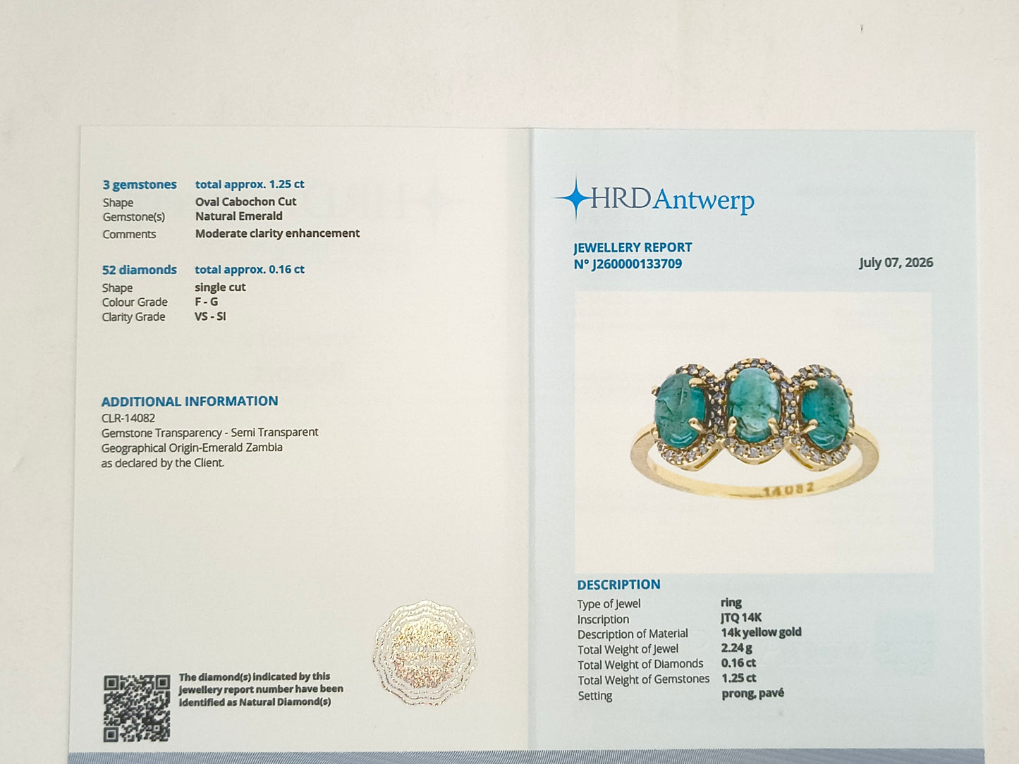 1.41 Ct Oval Cabochon Cut Natural Emerald 14K Gold Ring