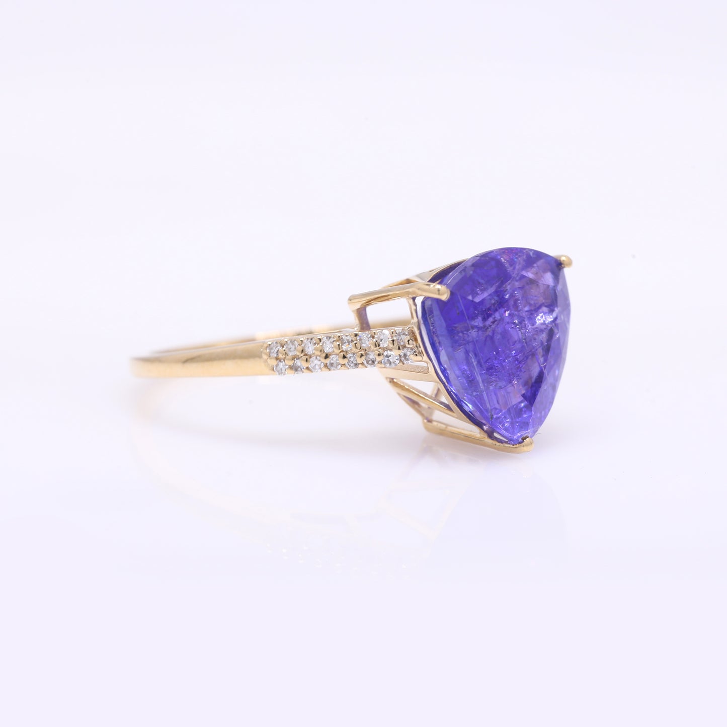 4.95 Ct Triangle Mixed Cut Natural Tanzanite 14K Gold Ring