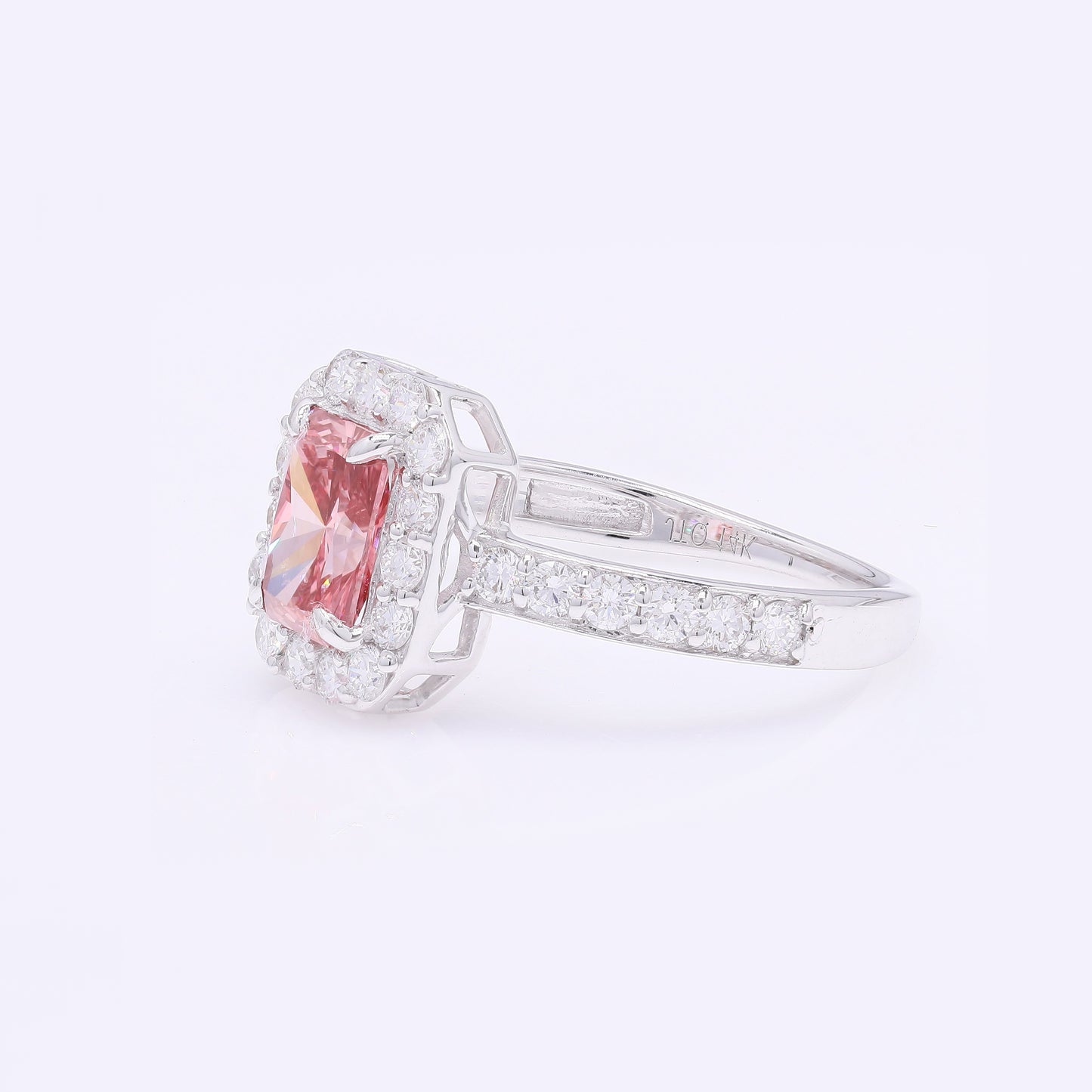 1.74 Carats Fancy Vivid Pink Lab Grown Diamond 14K Gold Ring